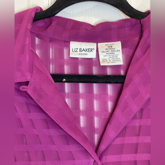 LIZ BAKER Women’s Plus Size Blousr Collared Long Sleeve Sheer Gingham Size 18W - Picture 3 of 9